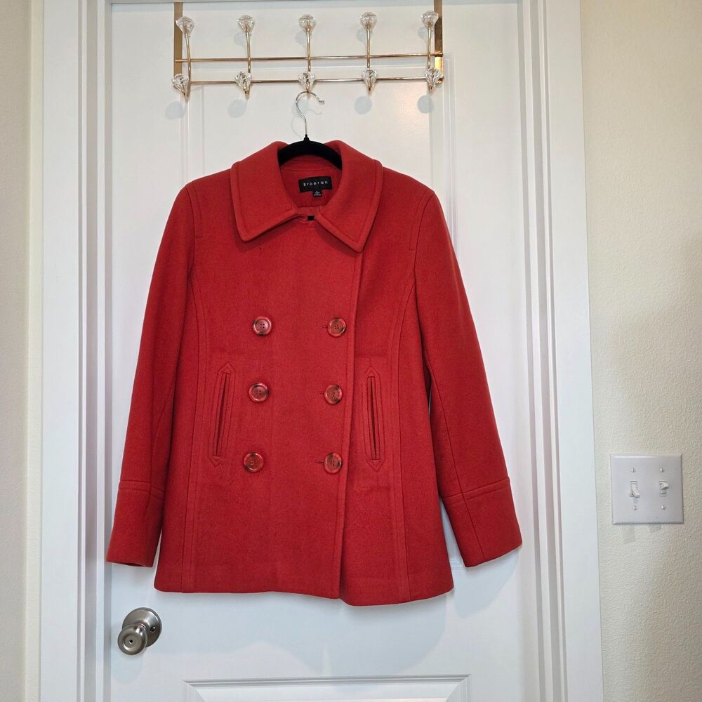 VTG Braeten 100% Wool Peacoat Womens L Terracotta Preppy Mod Old Money Winter